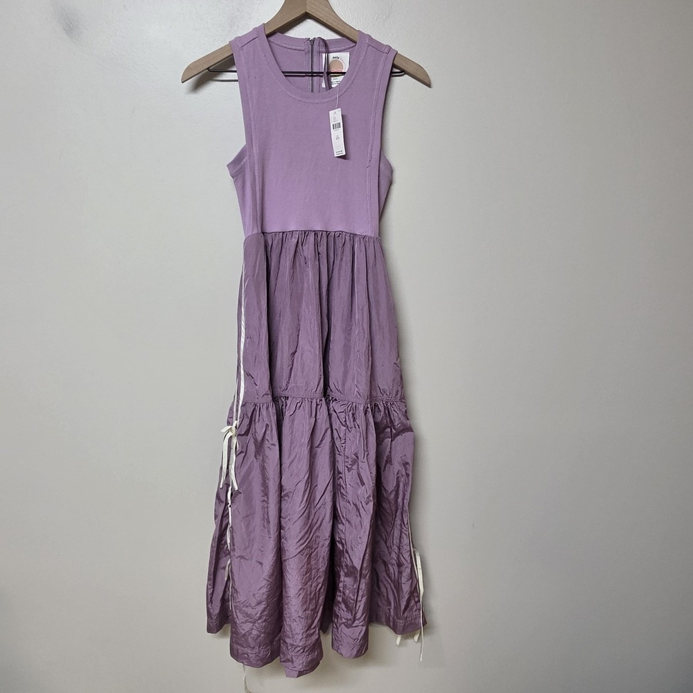 ANTHROPOLOGIE Daily Practice The Bowline Tiered Midi Dress Purple Size XXS NEW - Picture 5 of 13